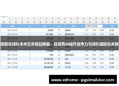 英超各球队未来五年规划展望：投资青训提升竞争力与球队国际化发展